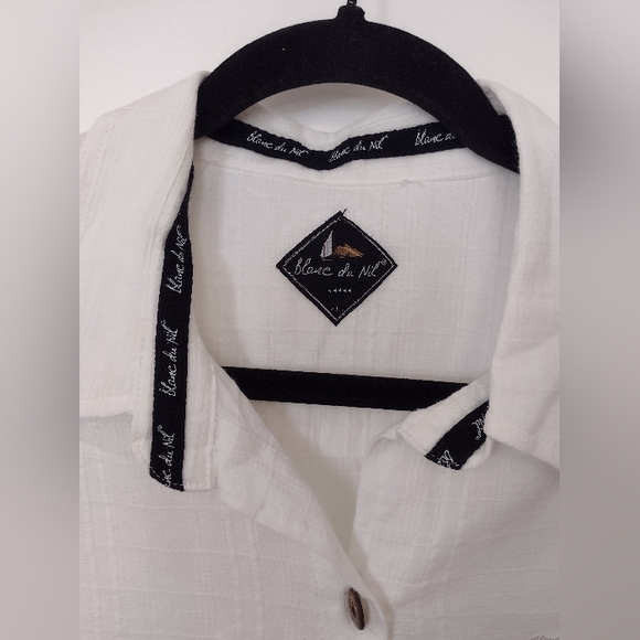 Blanc Dunil Mens White Embroidered Y2K Button Down - Picture 6 of 7